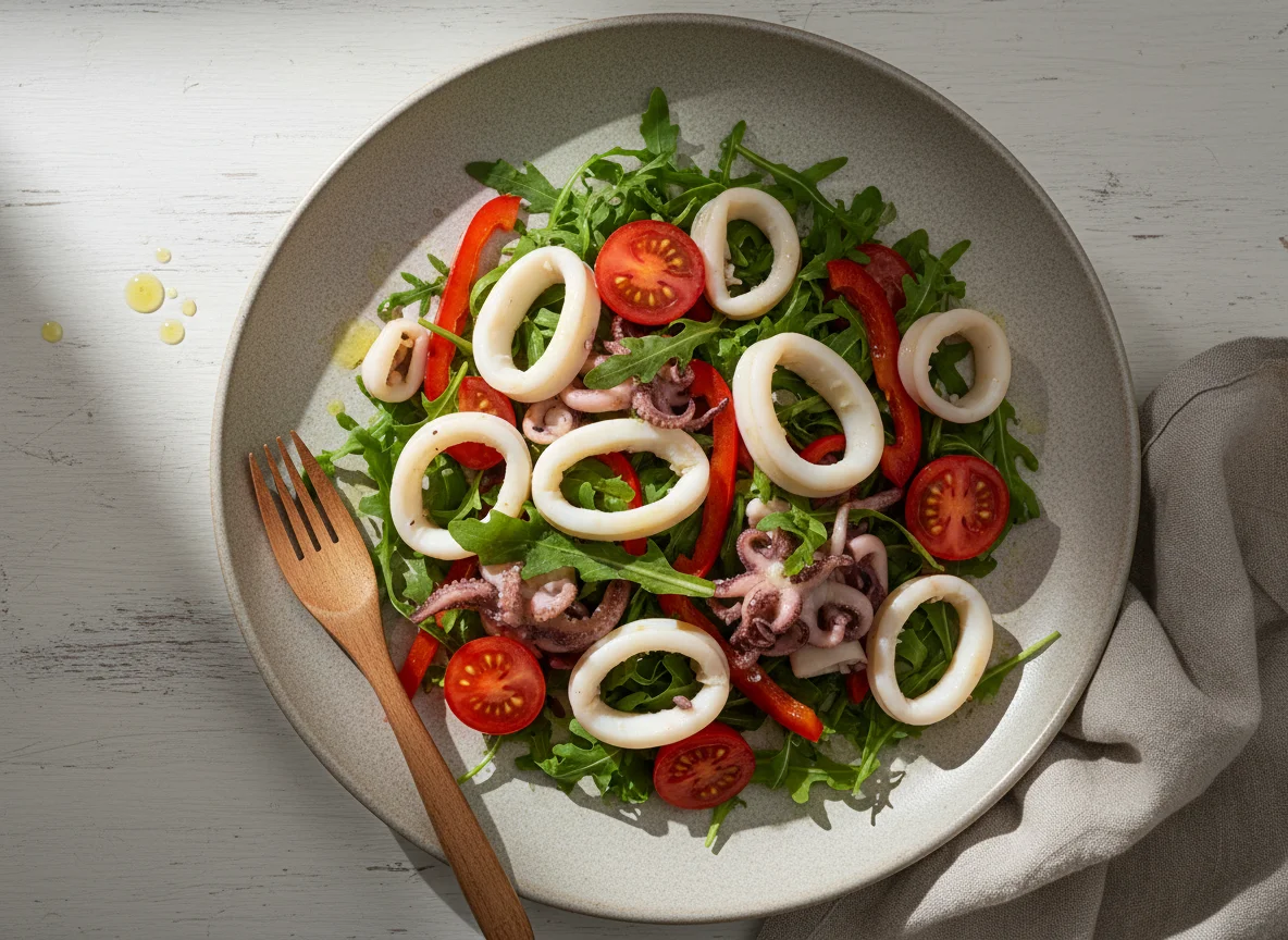 Кальмары с овощным салатом photo