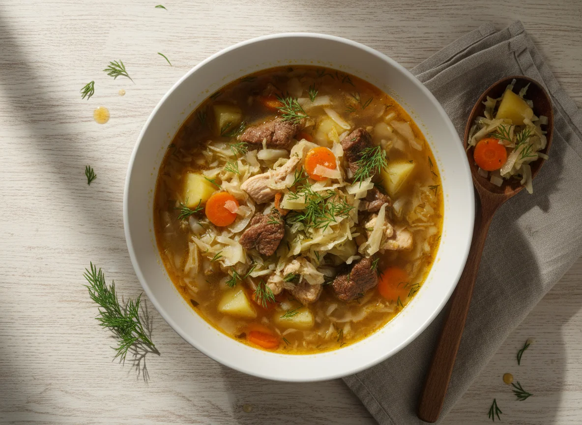 Капустный суп с картофелем и мясом photo