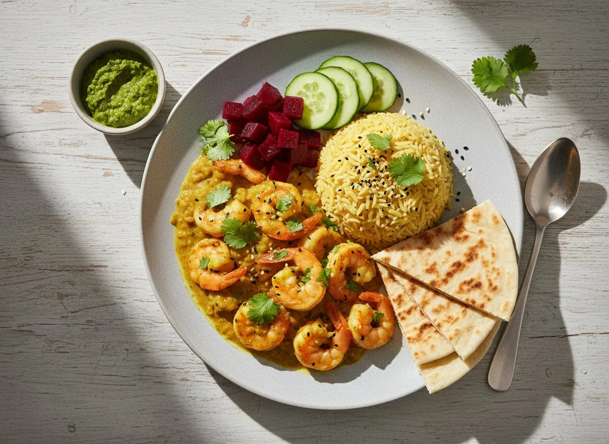 Карри с креветками и рисом photo