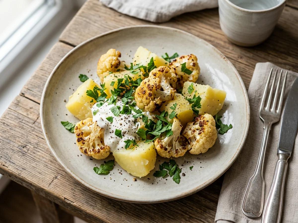 Картофель и цветная капуста со сметаной photo