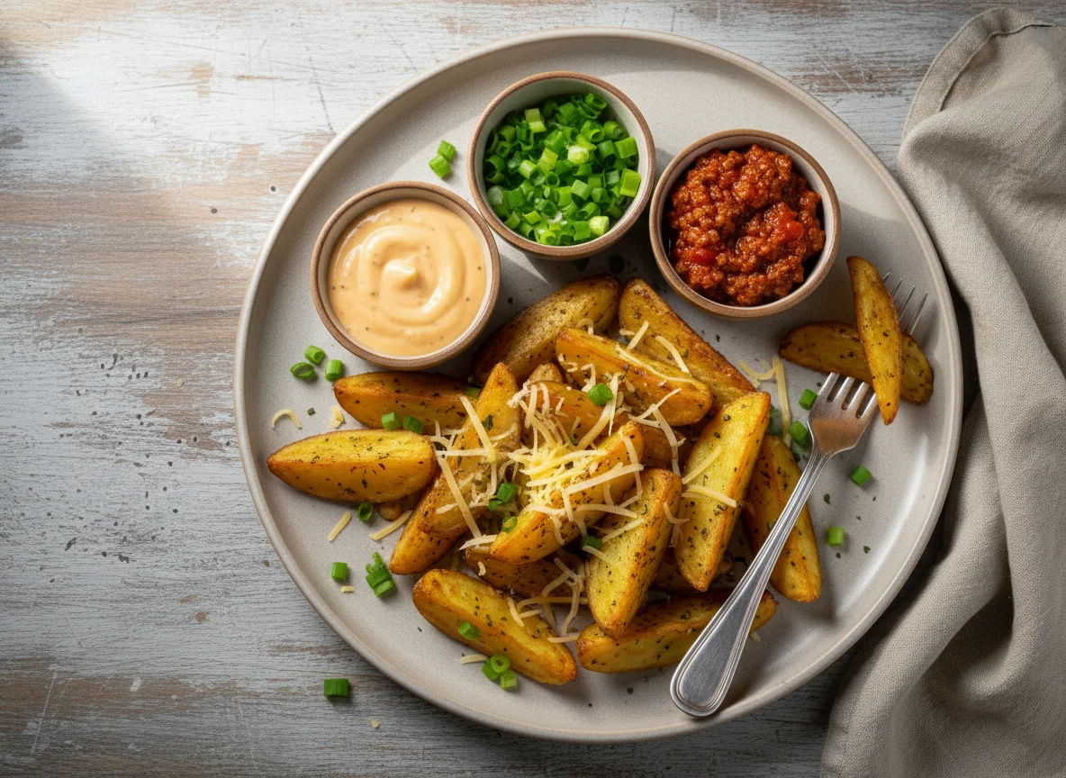 Картофель по-деревенски с соусом и сыром photo