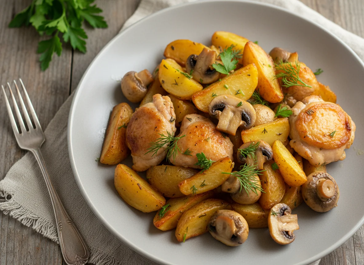 Картофель с грибами и мясом photo