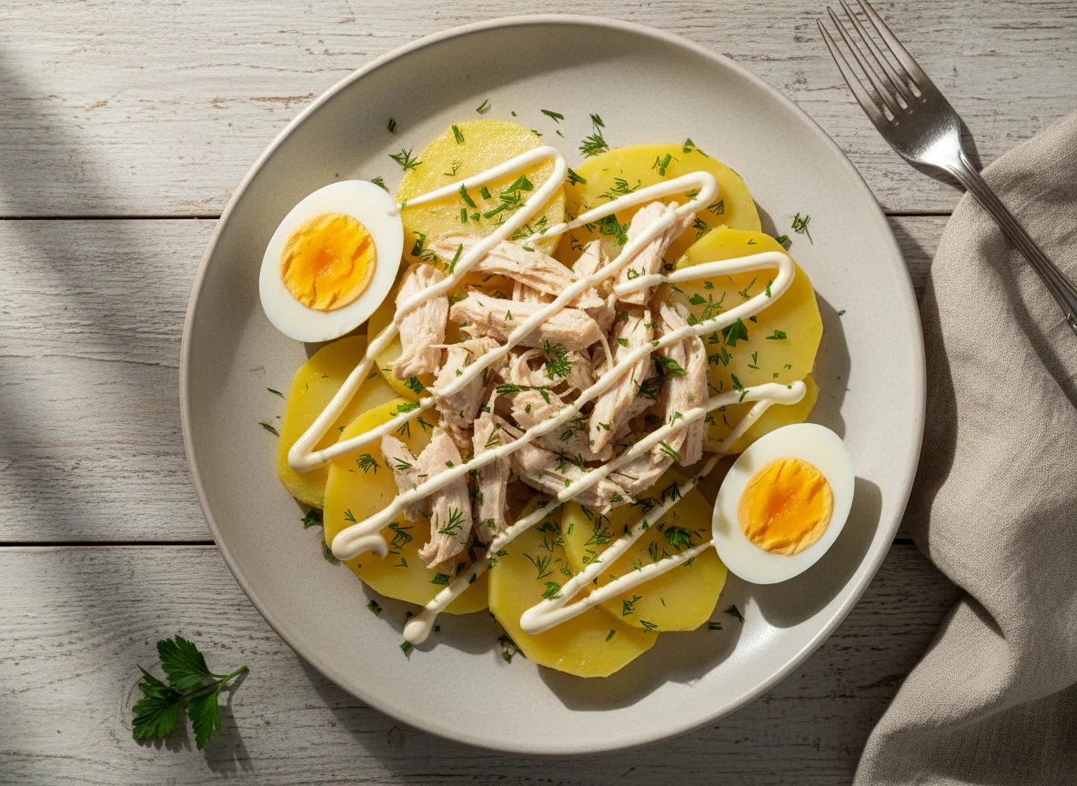 Картофель с курицей и яйцом photo