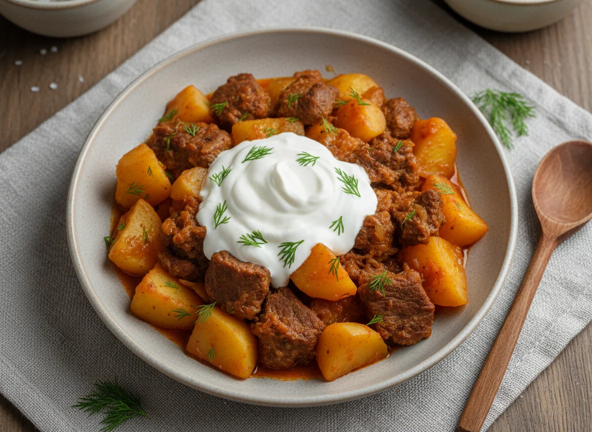 Картофель с мясом и сметаной photo