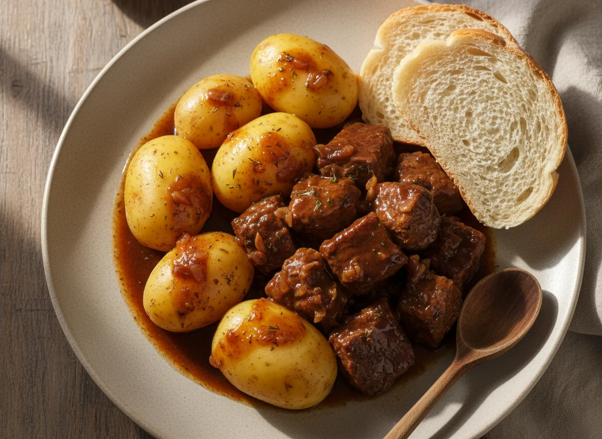 Картофель с мясом и соусом photo