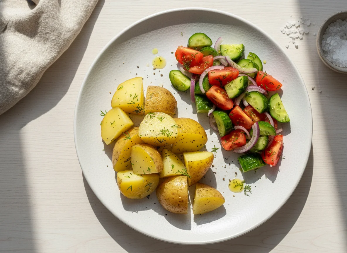 Картофель с овощным салатом photo