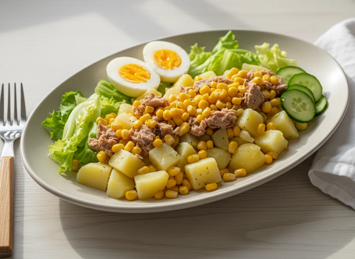 Картофель с салатом из тунца и кукурузы photo