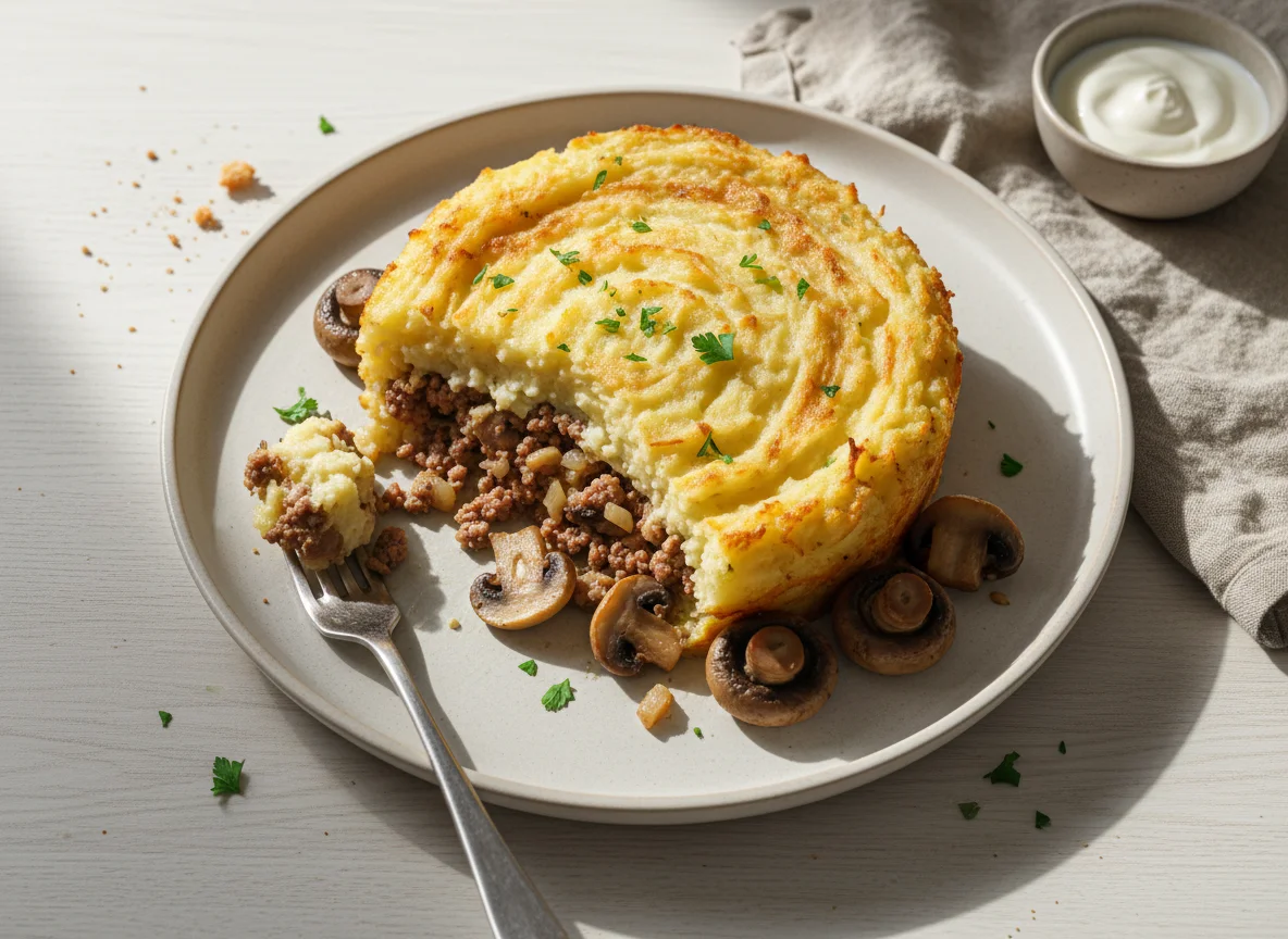 Картофельная запеканка с мясом и грибами photo