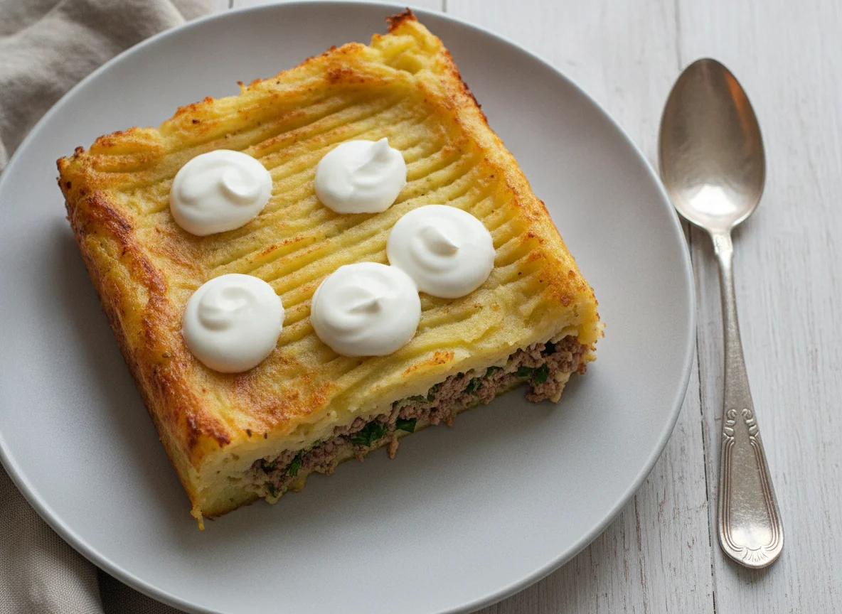 Картофельная запеканка с мясом и сметаной photo