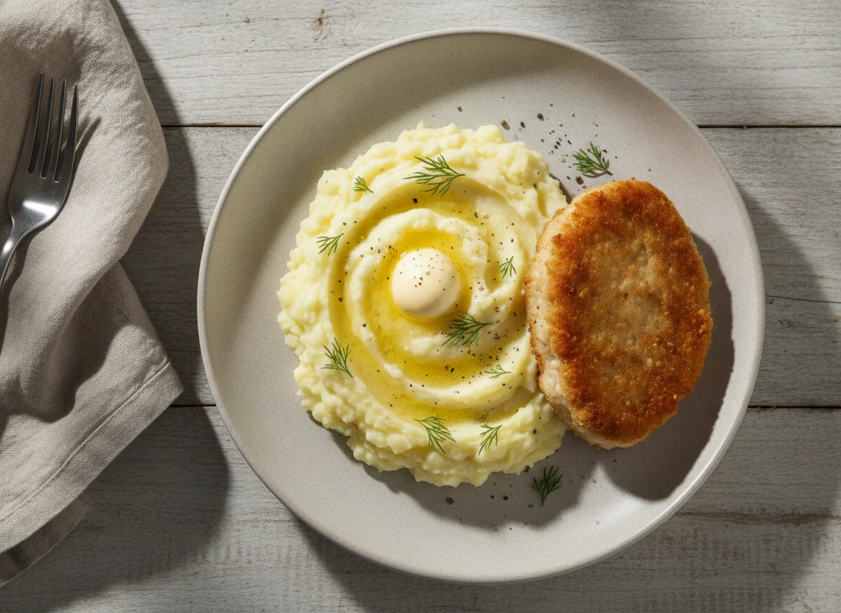 Картофельное пюре с куриной котлетой photo