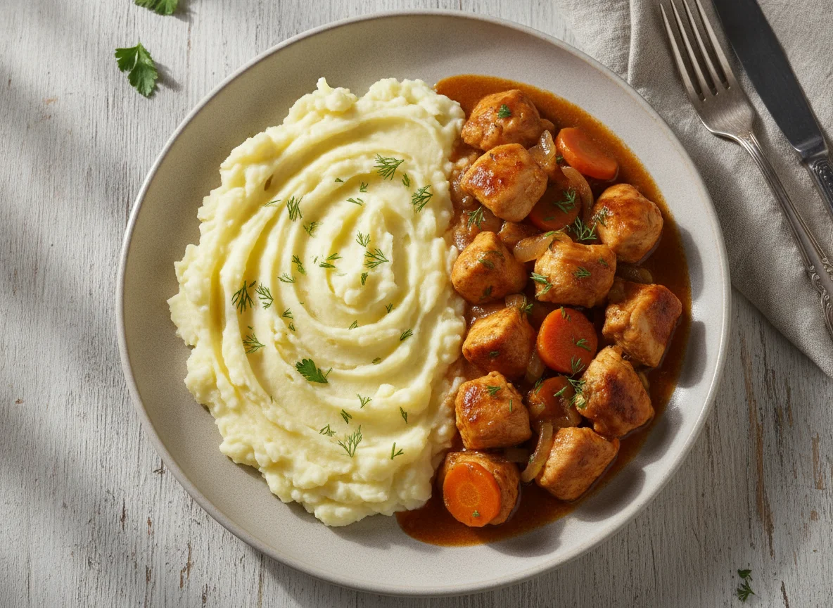Картофельное пюре с куриным гуляшом photo