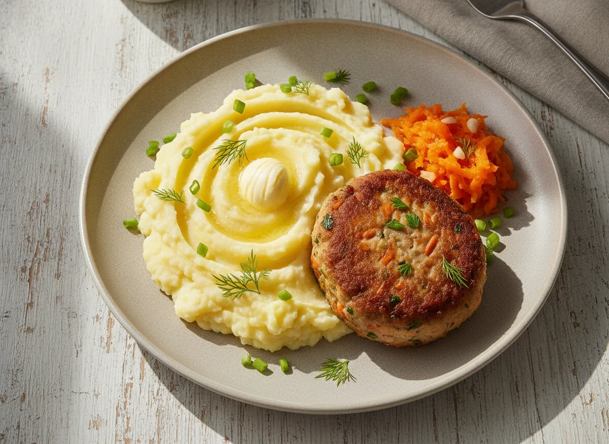 Картофельное пюре с мясной котлетой photo
