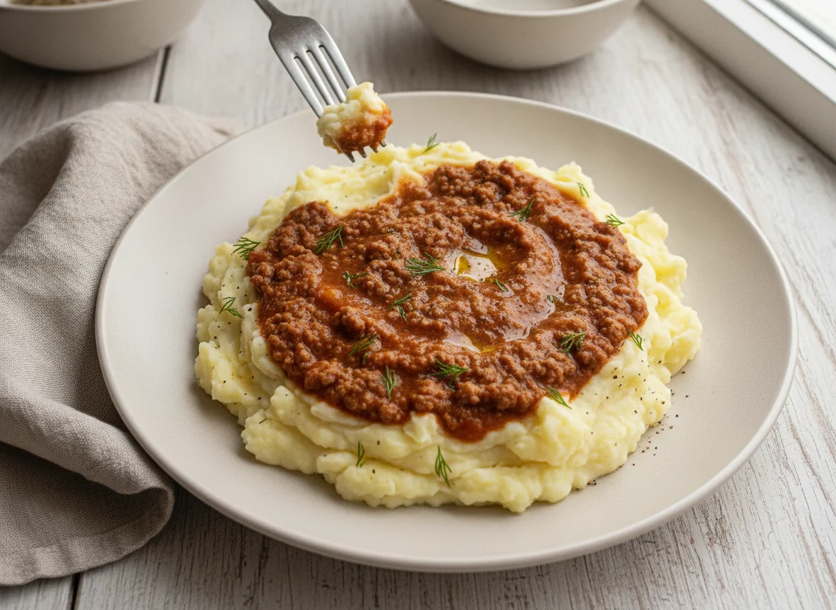 Картофельное пюре с мясной подливкой photo