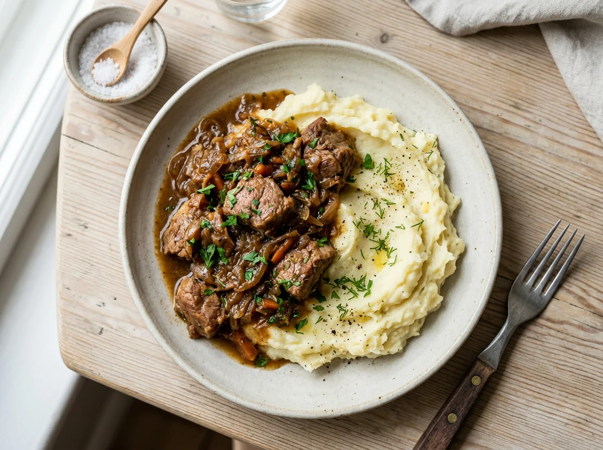 Картофельное пюре с тушеным мясом photo