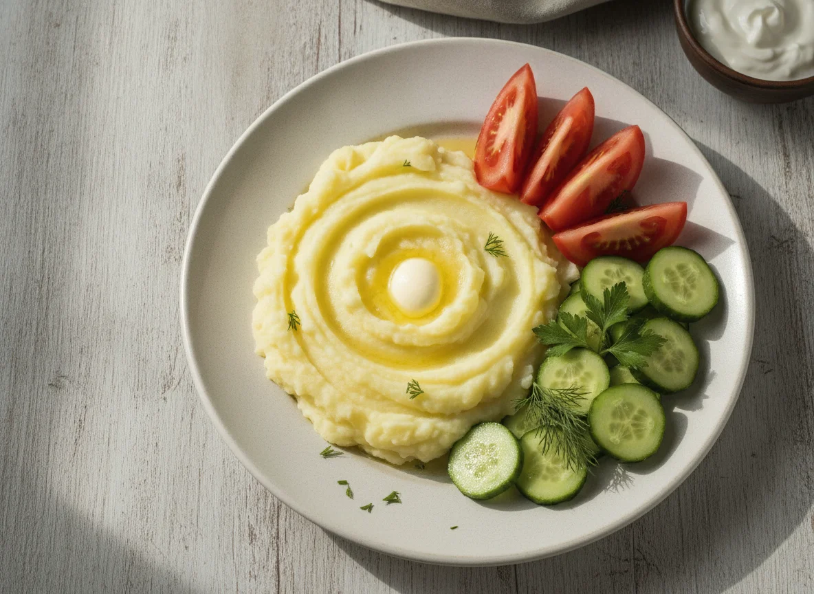 Картофельное пюре со свежими овощами photo