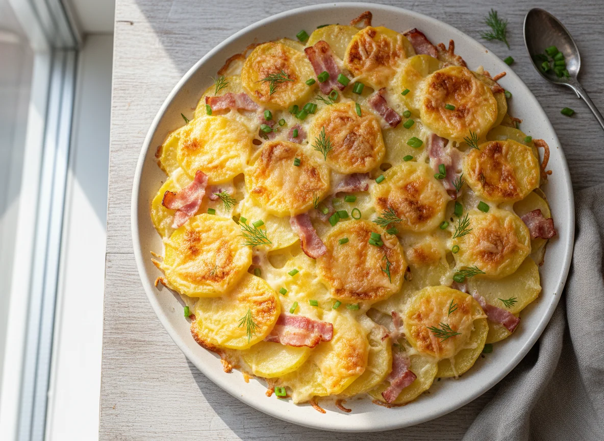 Картофельный гратен с беконом photo