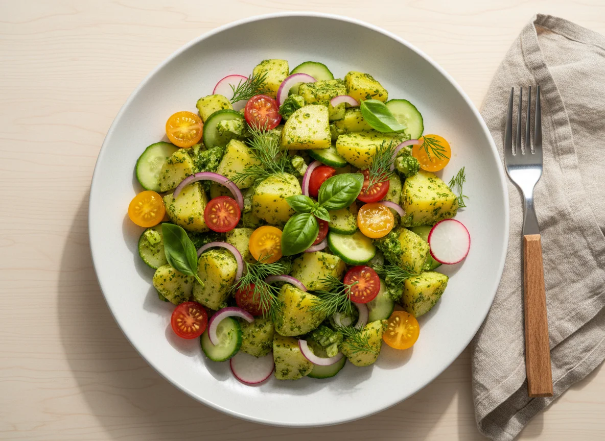 Картофельный салат с песто и овощами photo