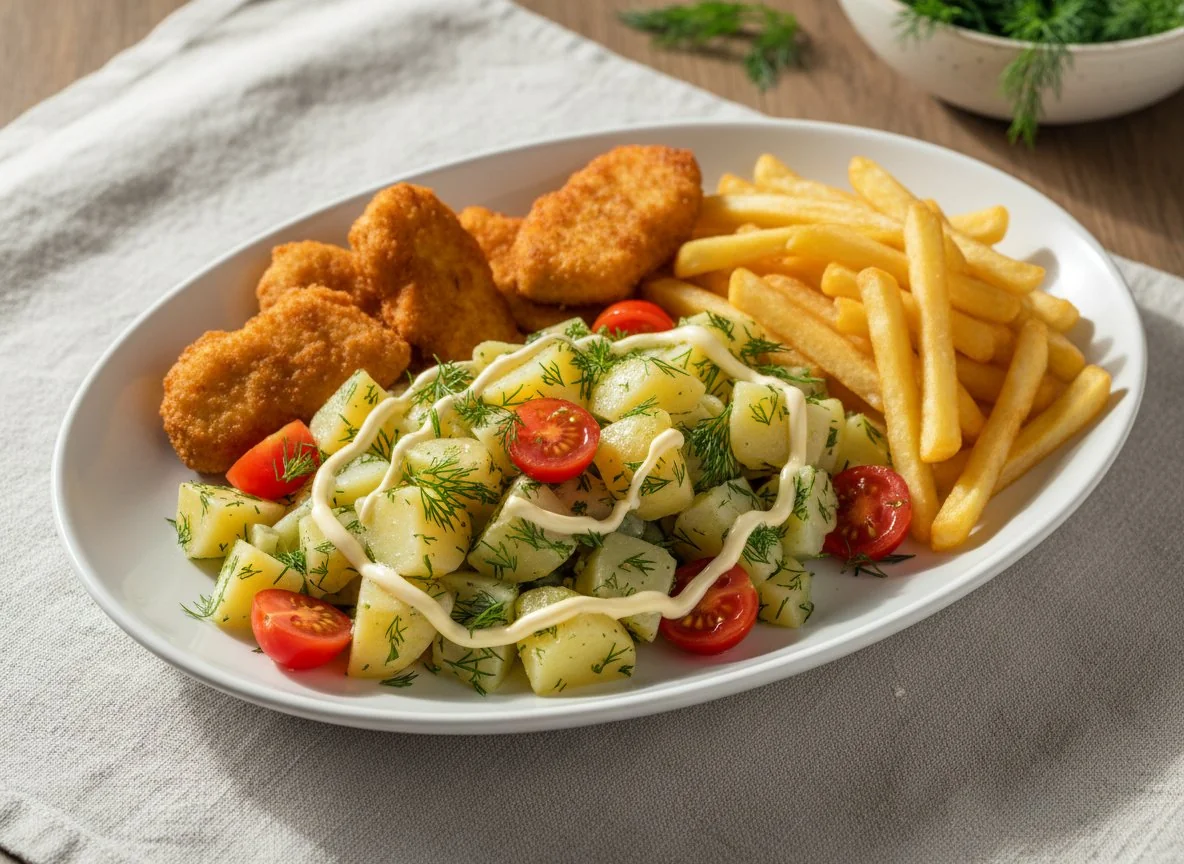 Картофельный салат с укропом и помидорами photo