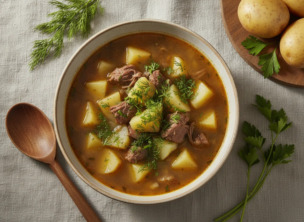 Картофельный суп с мясом и зеленью photo