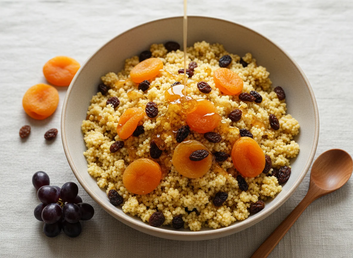 Каша кускус с абрикосом, виноградом и мёдом photo
