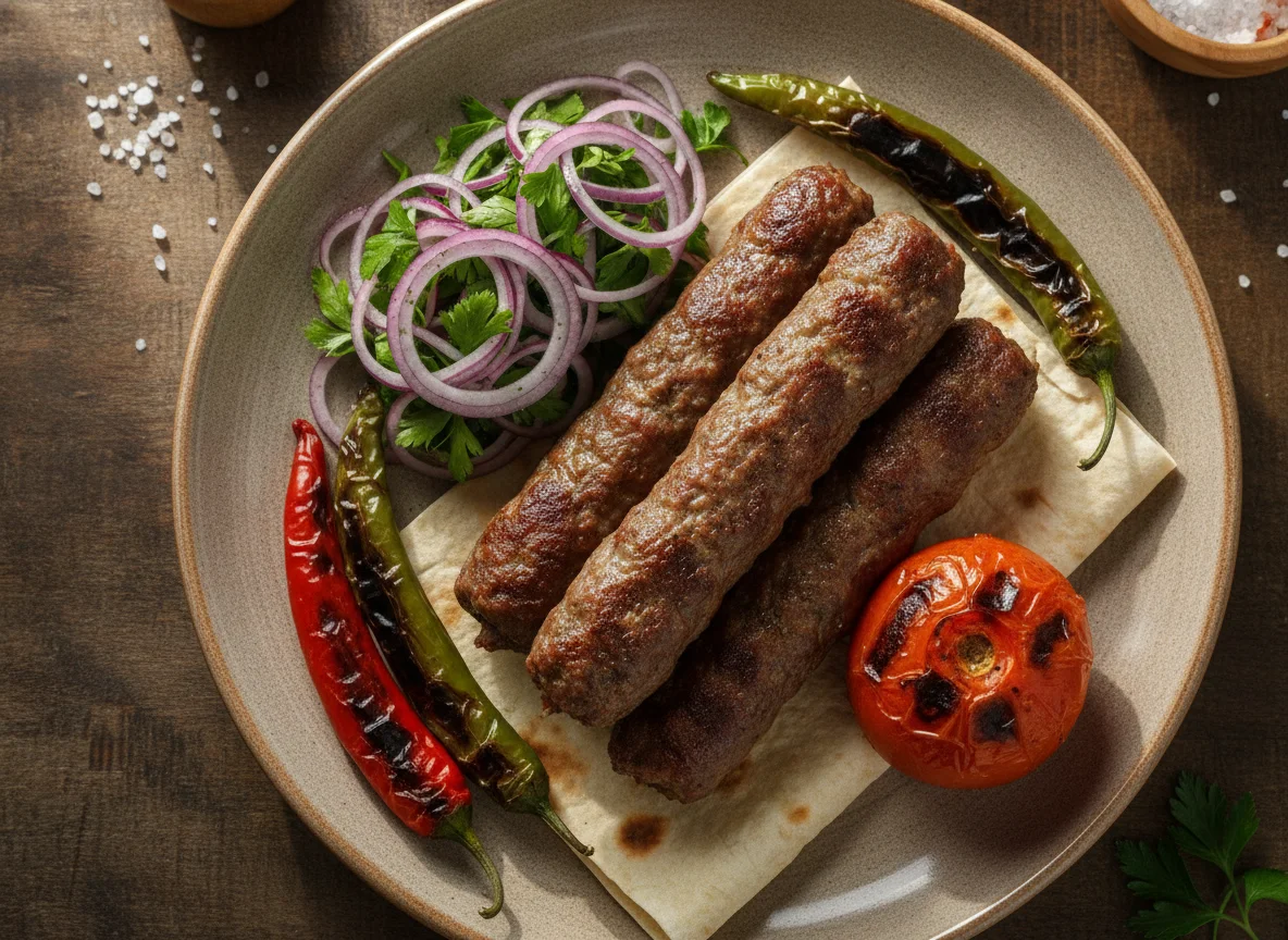 Кебаб из говядины с салатом и перцем photo