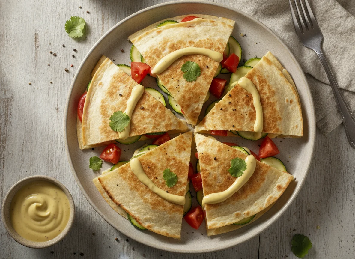 Кесадилья с овощами и соусом photo