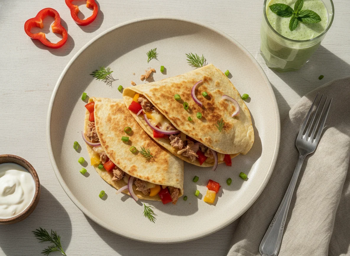 Кесадилья с тунцом и овощами photo