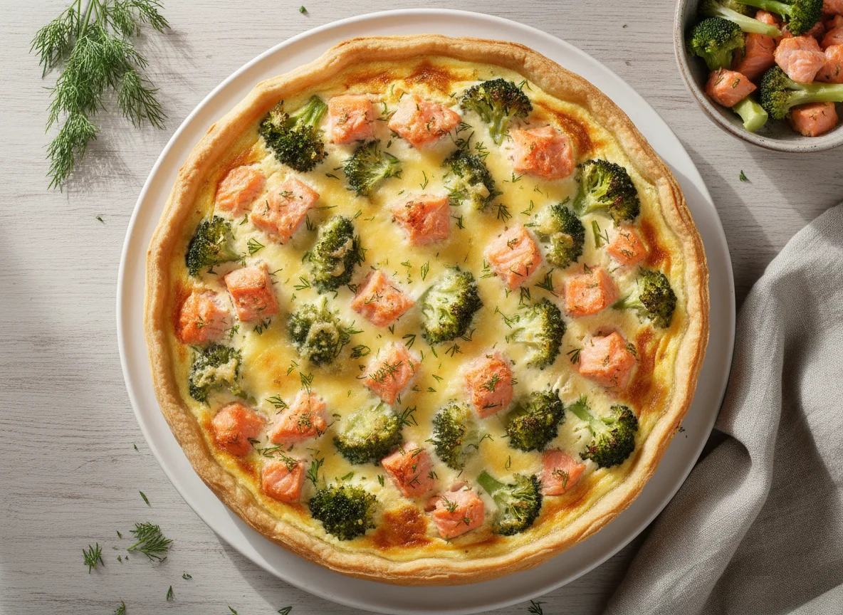 Киш с брокколи и лососем photo