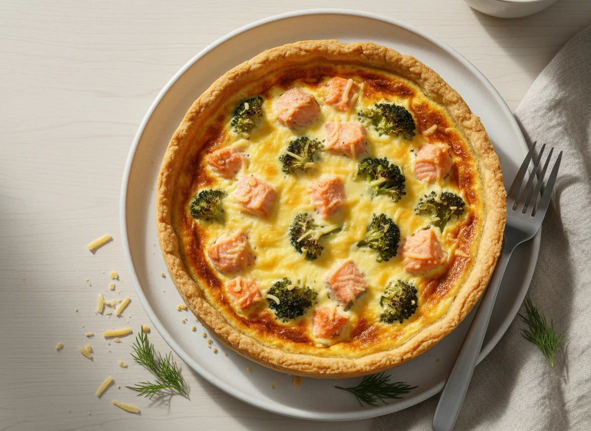 Киш с лососем и брокколи photo