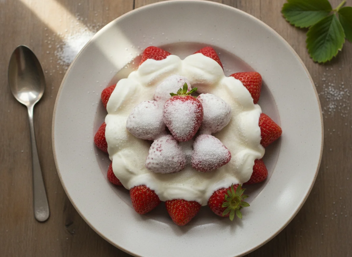 Клубника со сметаной и сахаром photo