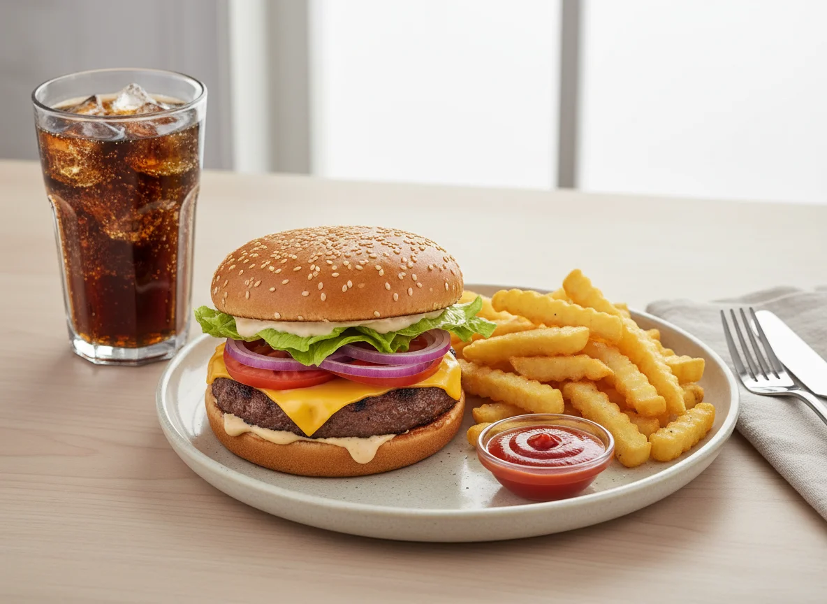 Комбо-набор с бургером, картофелем фри и напитком photo
