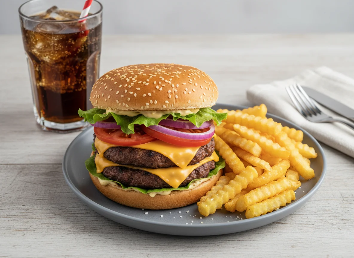 Комбо-набор с двойным бургером, картофелем фри и напитком photo