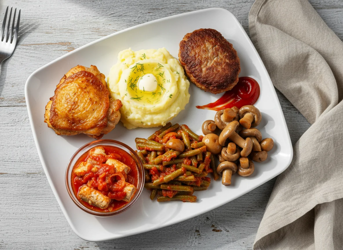 Комплексный обед с курицей и гарнирами photo