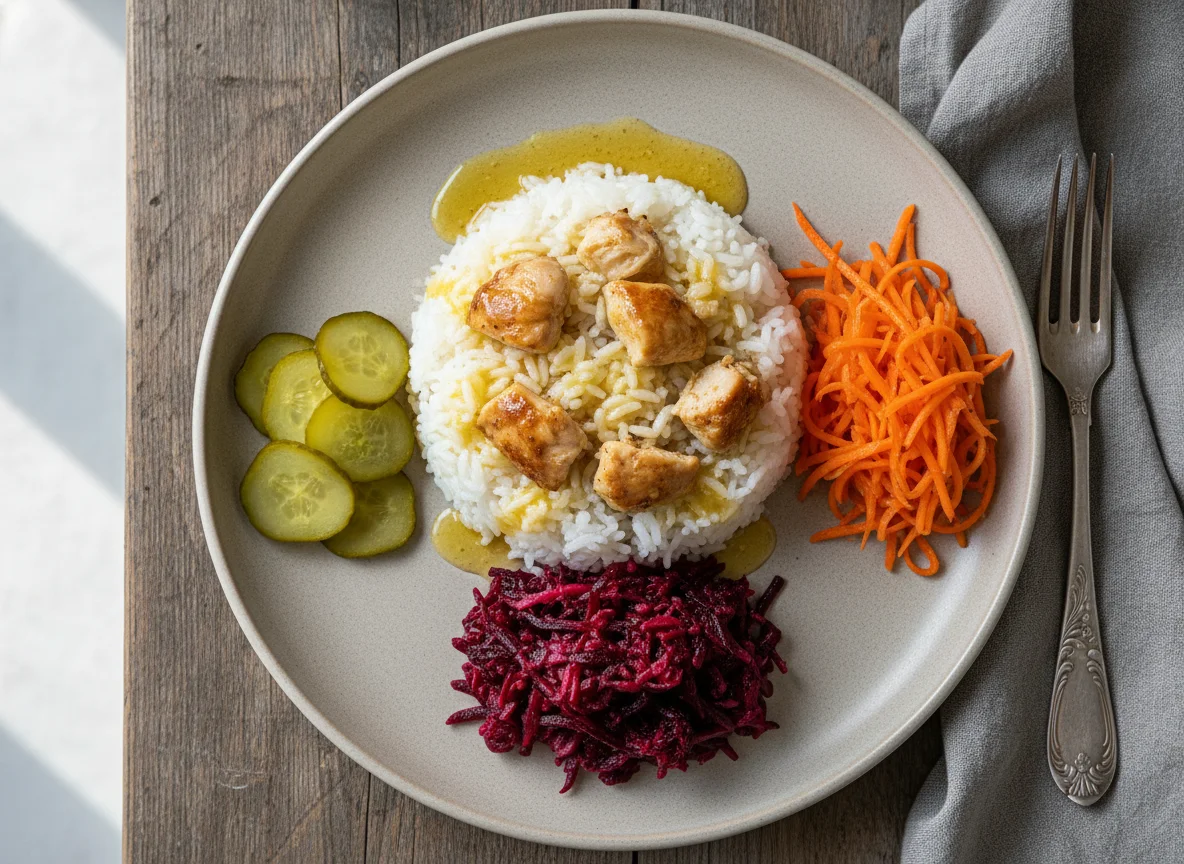Комплексный обед с рисом и курицей photo