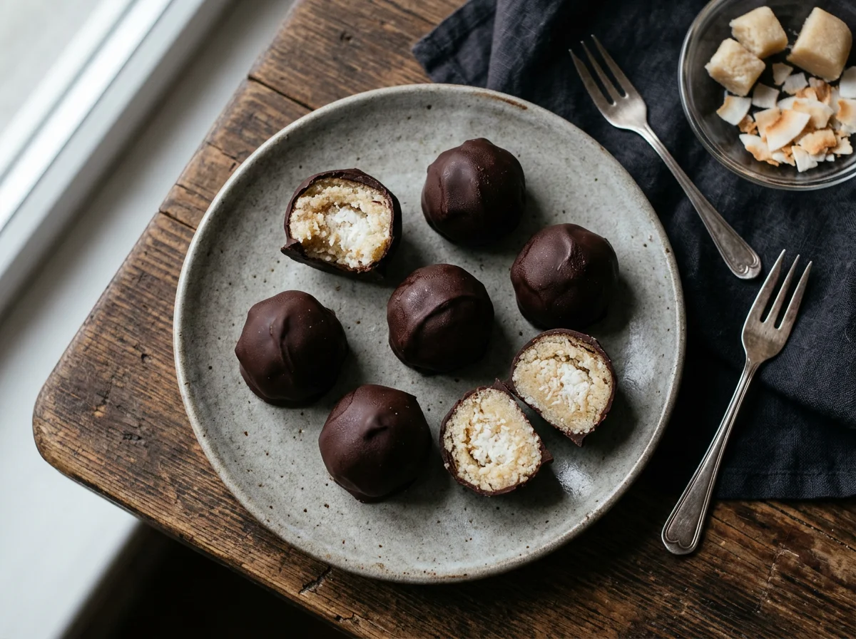 Конфеты глазированные «Марципановые с кокосовой начинкой и ромом» photo