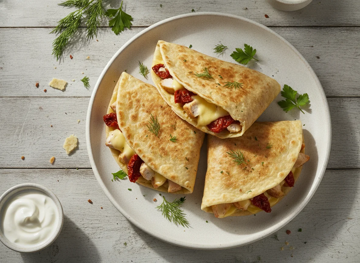 Конвертики с курицей, сыром и томатами photo