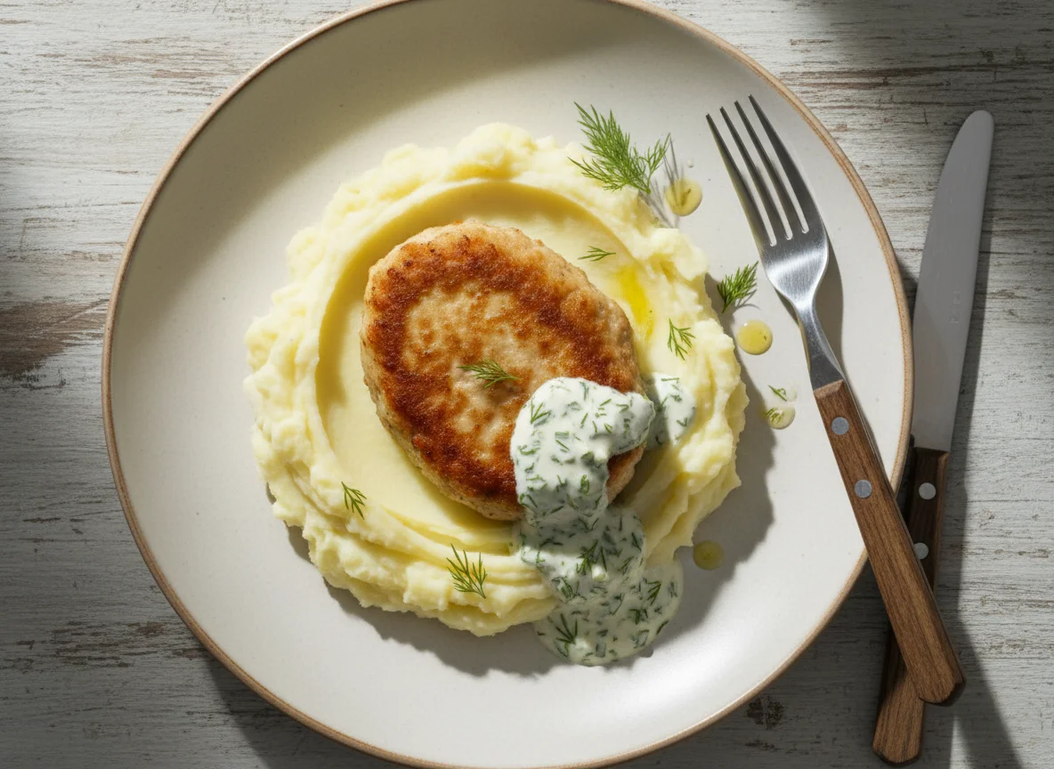 Котлета из курицы и индейки с картофельным пюре photo