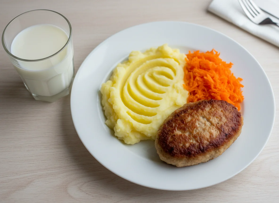 Котлета с картофельным пюре и молоком photo