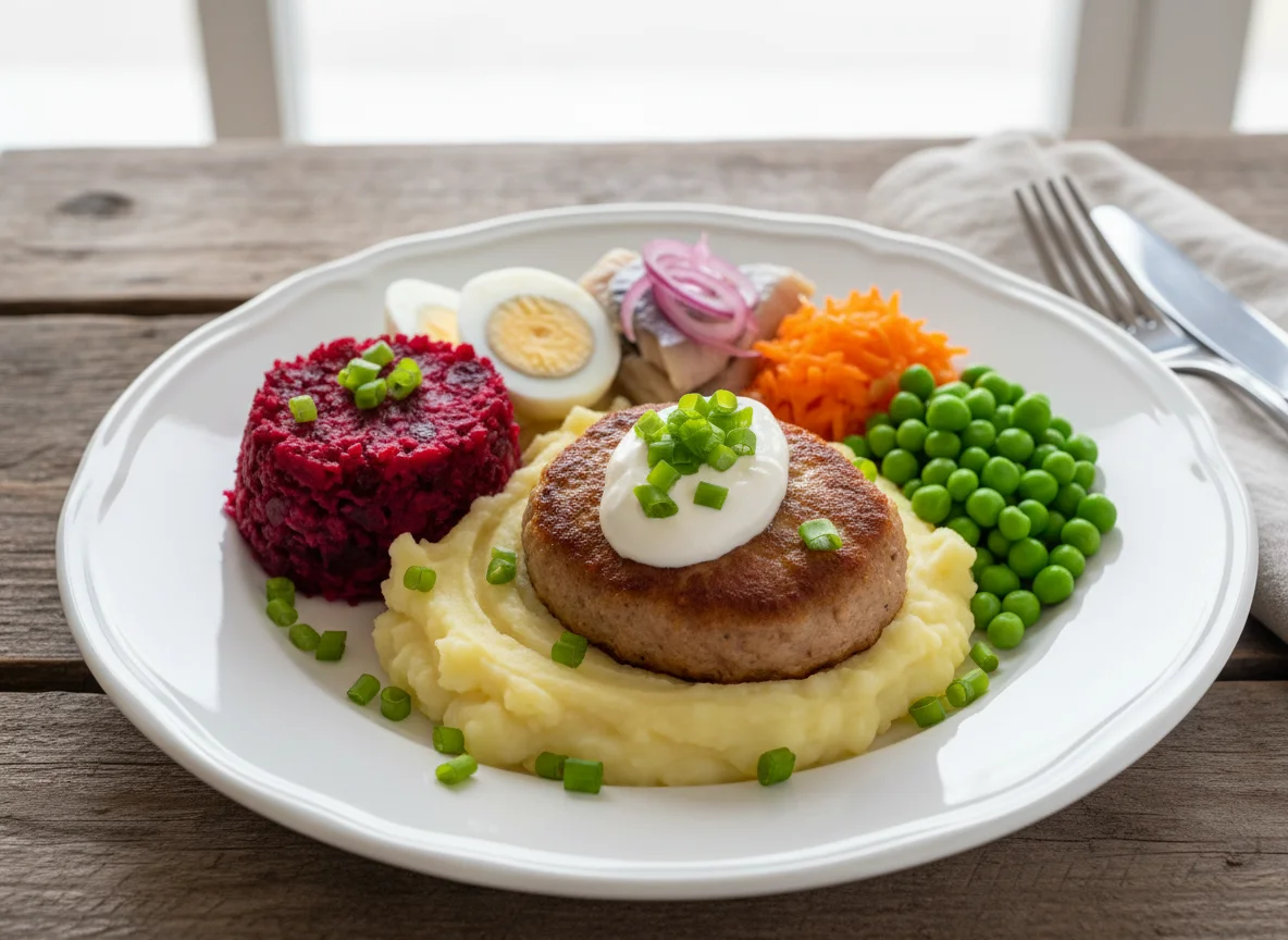 Котлета с картофельным пюре и салат photo