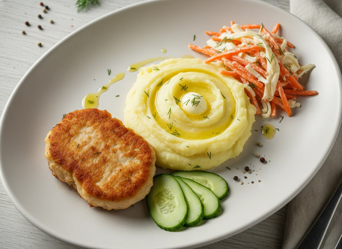Котлета с картофельным пюре и салатом photo