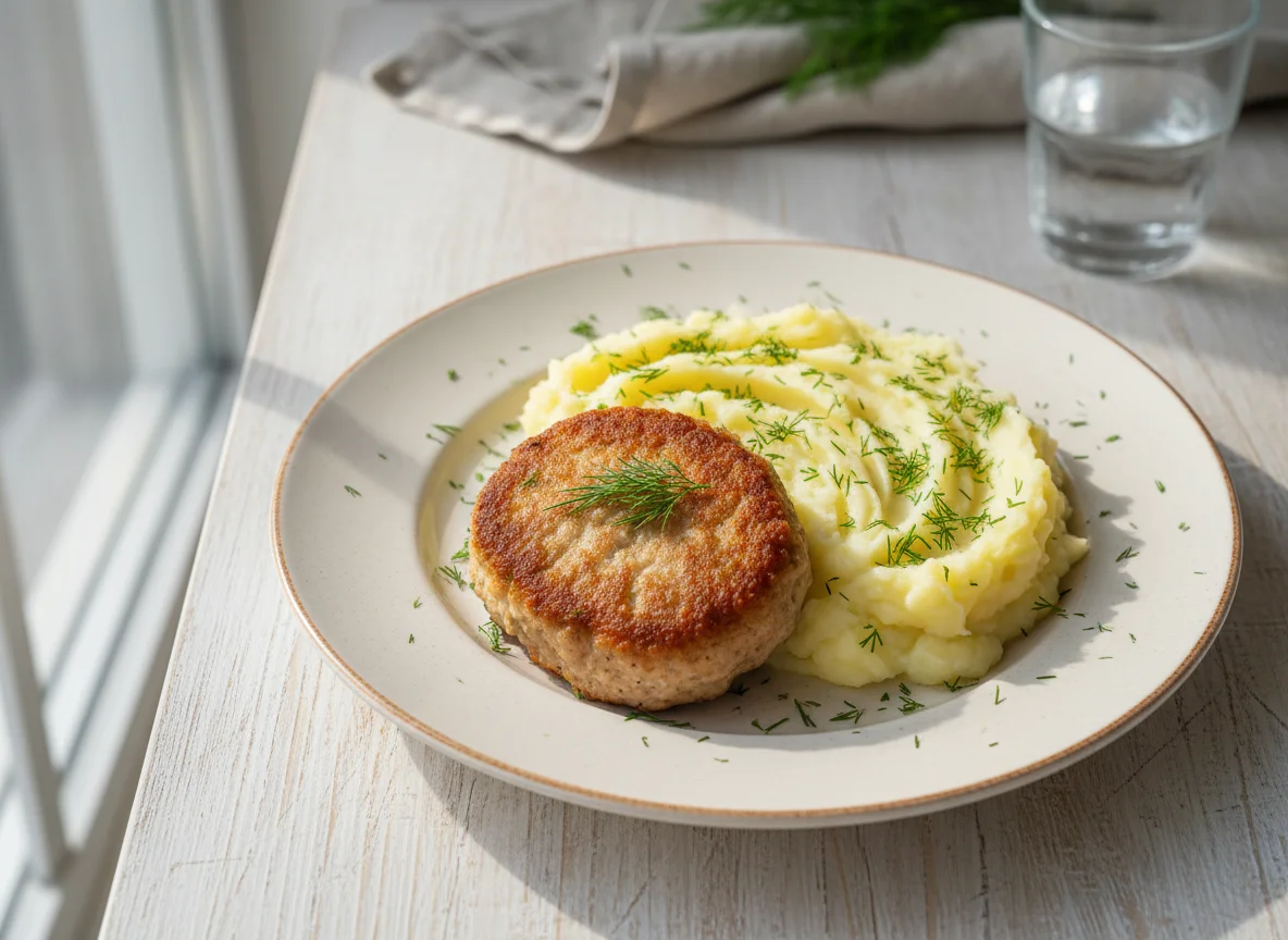 Котлета с картофельным пюре и укропом photo