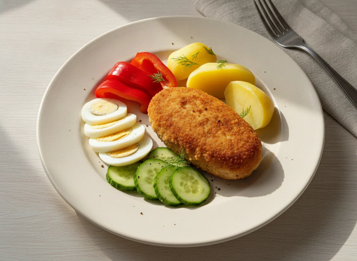 Котлета с овощами и яйцом photo