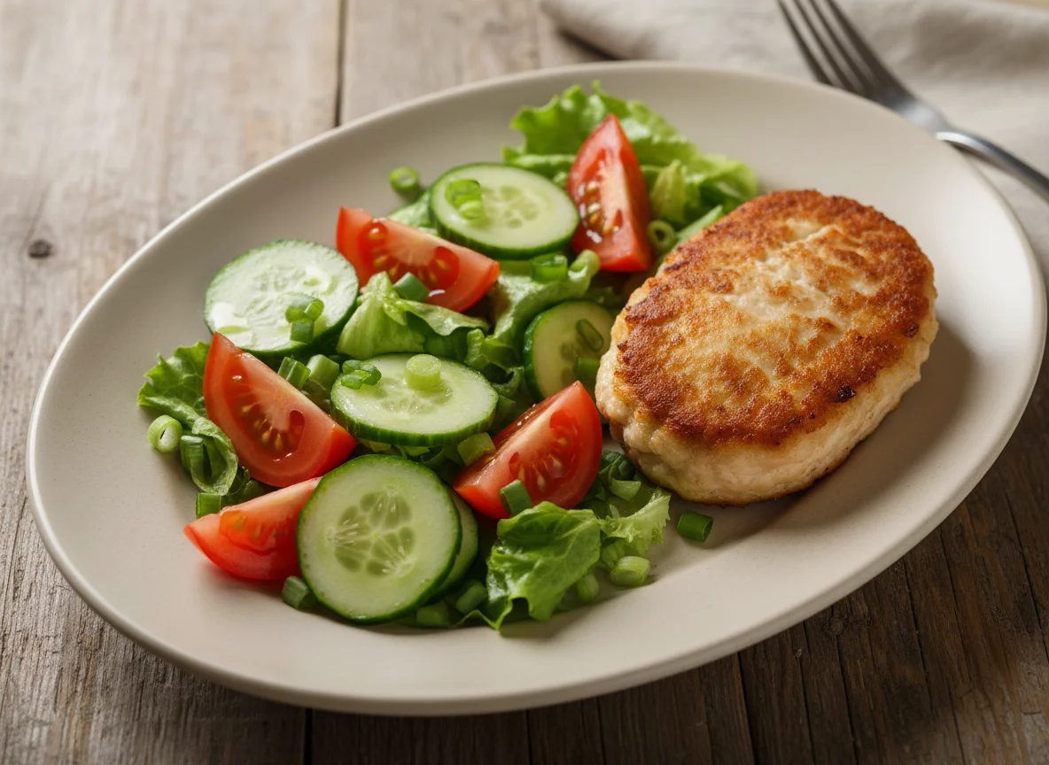 Котлета с овощным салатом photo