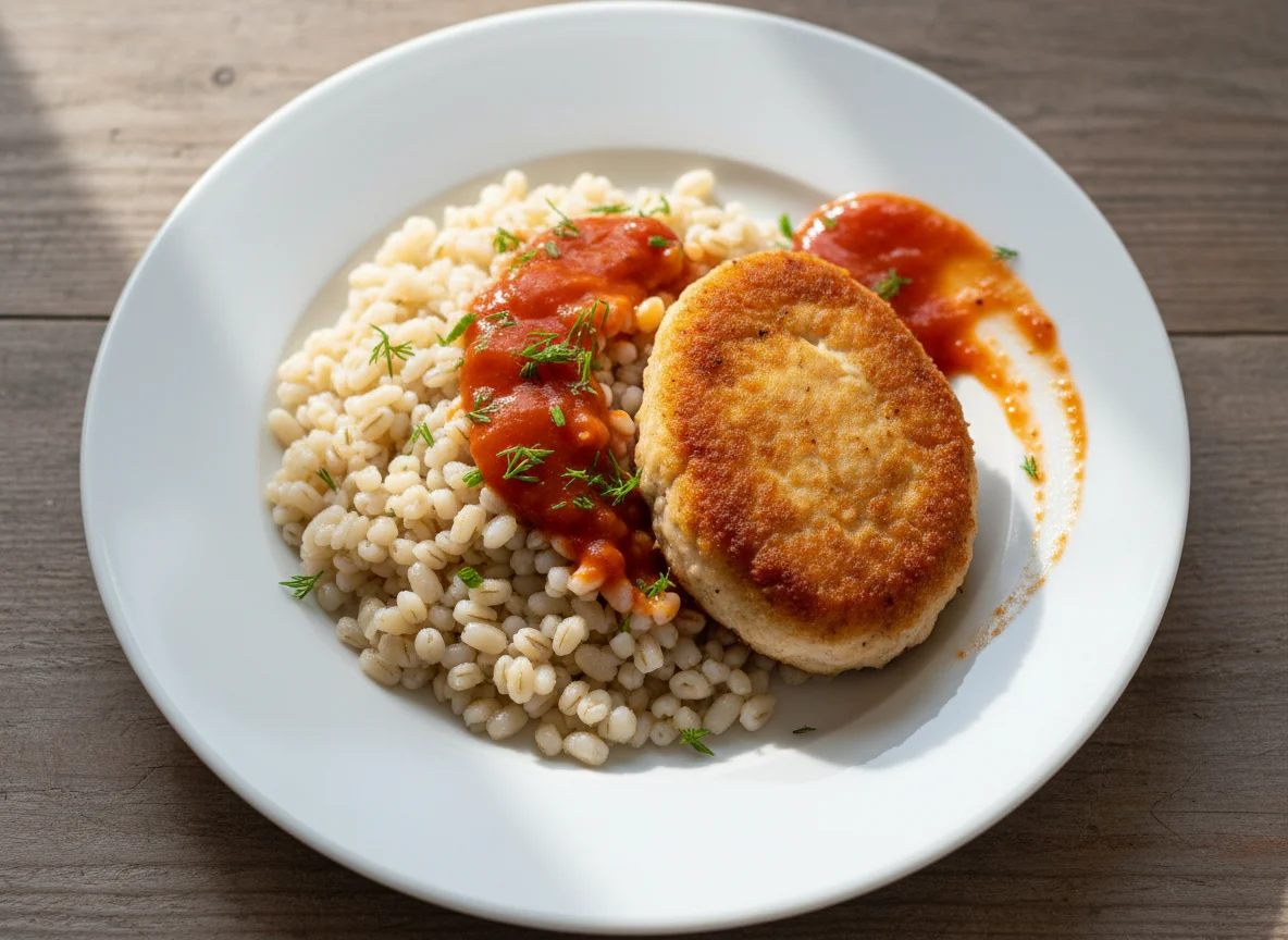 Котлета с перловой кашей photo