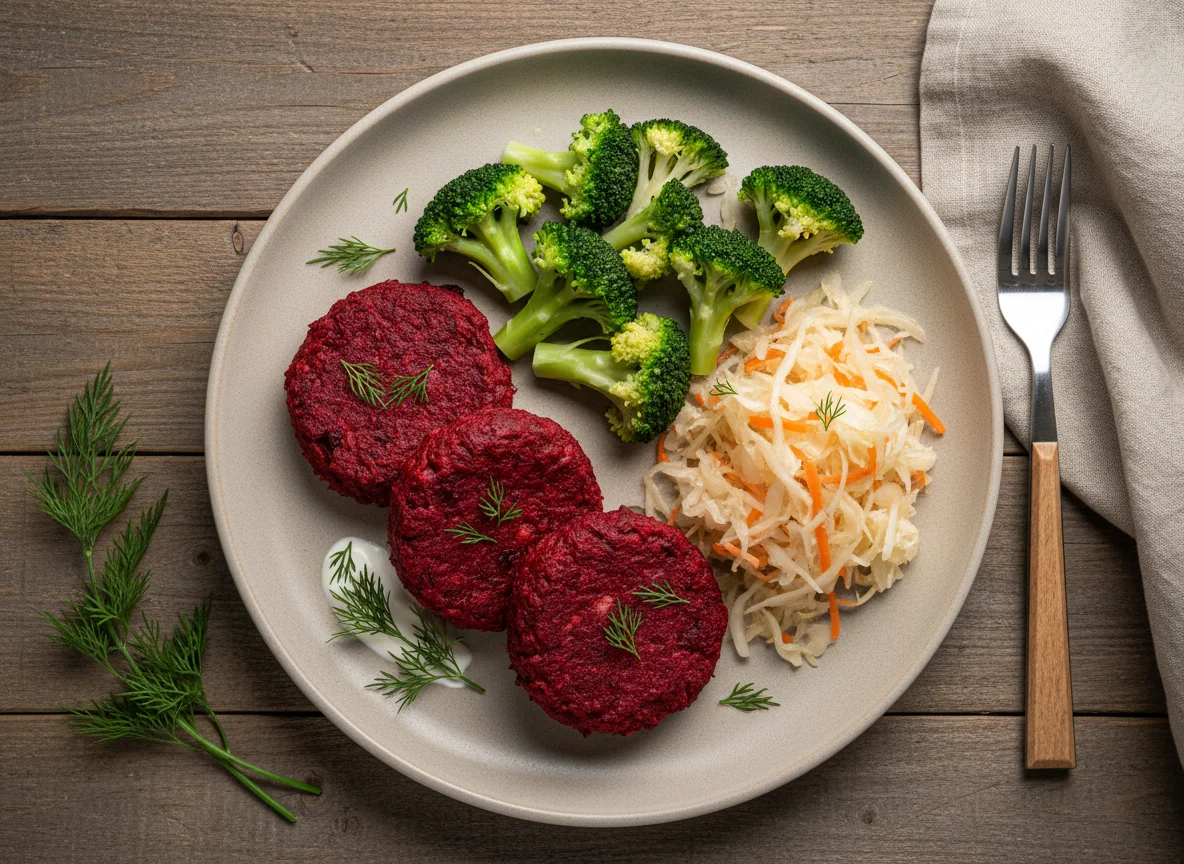 Котлеты из свеклы с брокколи и квашеной капустой photo