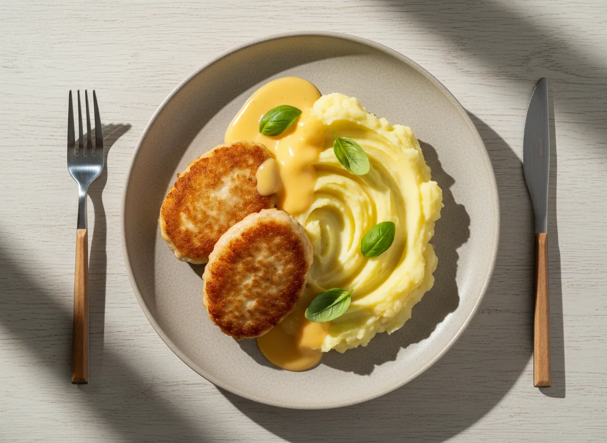 Котлеты с картофельным пюре и соусом photo