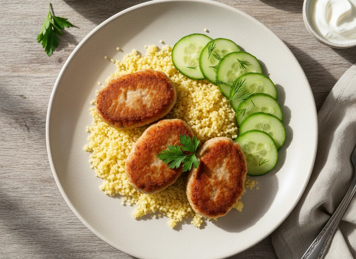 Котлеты с кускусом и огурцами photo
