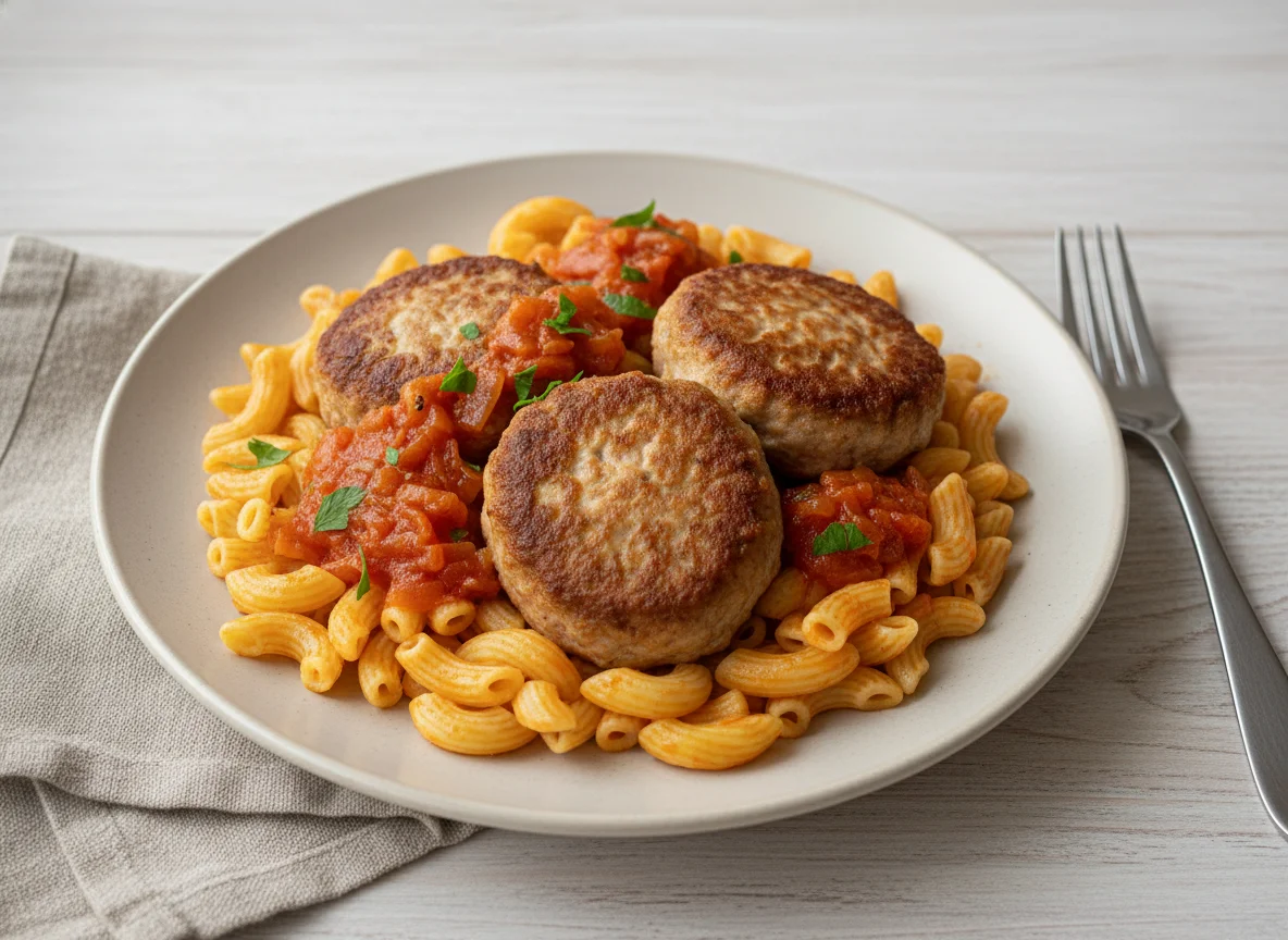 Котлеты с макаронами и томатным соусом photo
