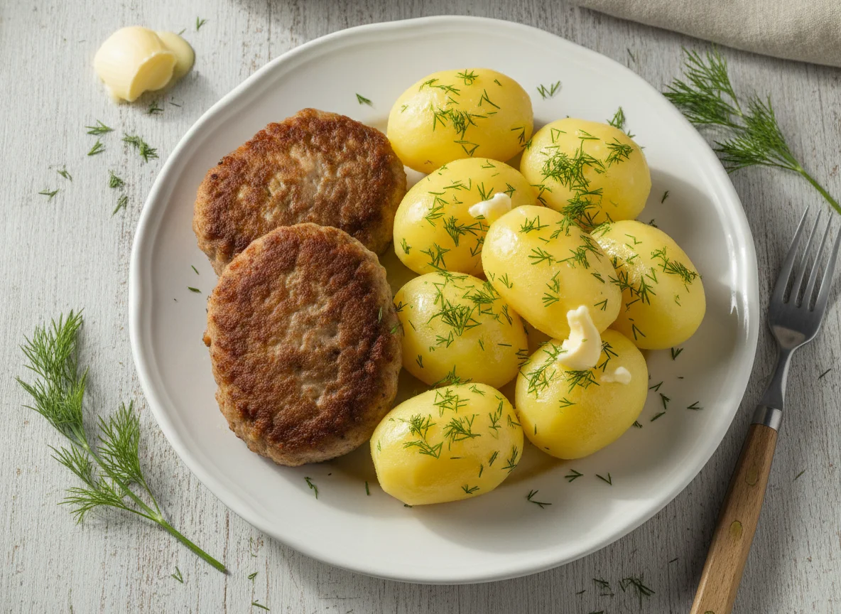 Котлеты с отварным картофелем и укропом photo