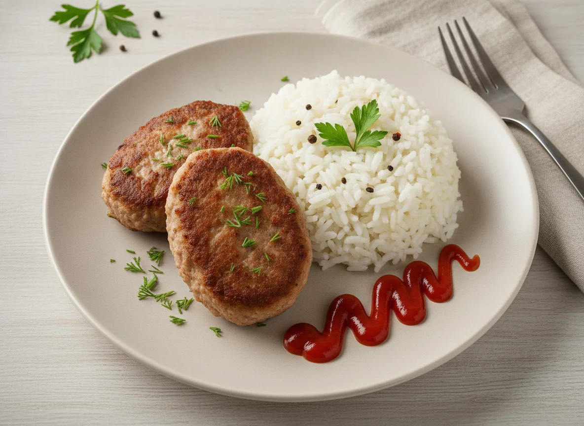 Котлеты с рисом и кетчупом photo
